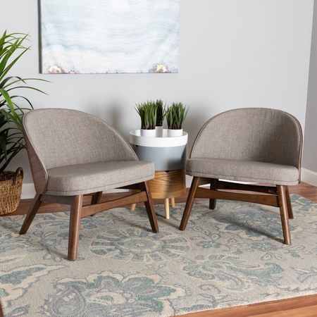 BAXTON STUDIO Lovella MidCentury Modern Grey Fabric and Walnut Brown Finished Wood 2Piece Accent Chair Set 225-2PC-12949-ZORO